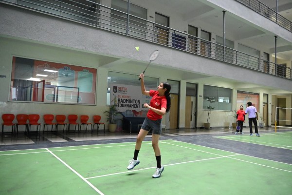 Students playing badminton